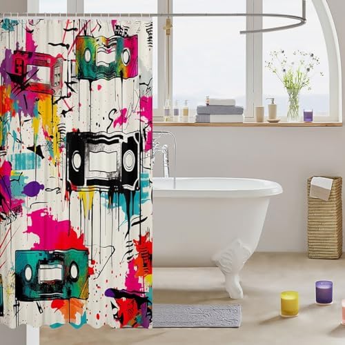 Erosebridal Trippy Music Graffiti Tie Dye Shower Curtain Set