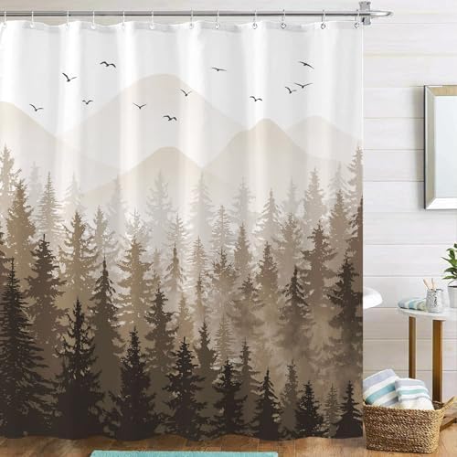 Aipon Brown Misty Forest Shower Curtain Set