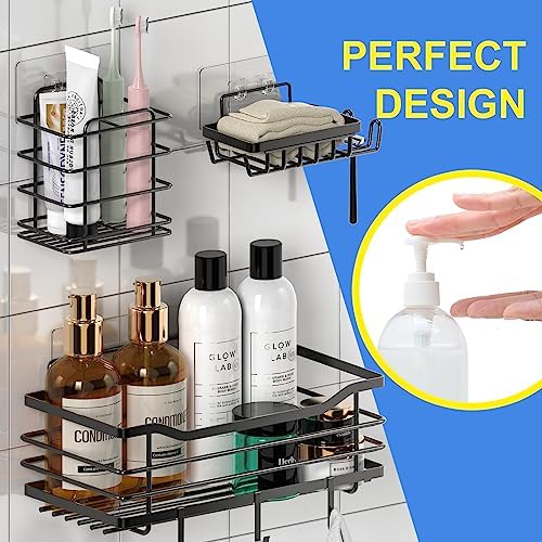 Stainless Steel Shower Caddy Set with 5 Adhesive Holders
