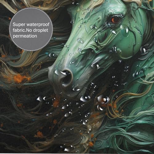 Green Horse Boho Shower Curtain Set with 12 Hooks 72x72in