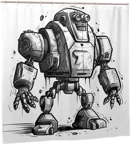 TIYAANDSY Cartoon Robot Shower Curtain Set