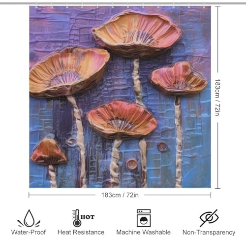 Mushroom Print Shower Curtain Set with 12 Hooks 72x72in