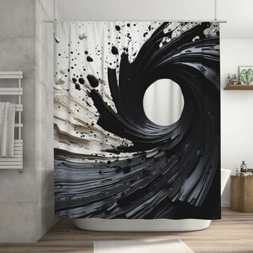 Abstract Oil Painting Shower Curtain Set 72x72in Waterproof Luxury Fabric with 12 Hooks
