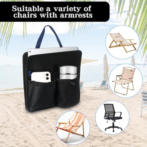 Klmnop Beach Chair Cup Holder with 3 Pockets - Black