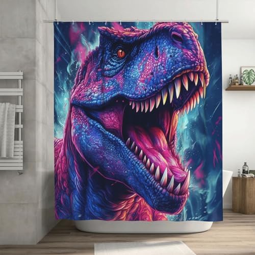 Roaring Dinosaur Waterproof Shower Curtain Set with 12 Hooks