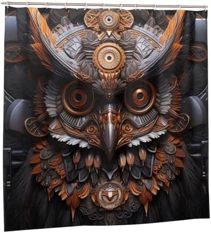 Mecha Owl Waterproof Shower Curtain Set with 12 Hooks 72x72in
