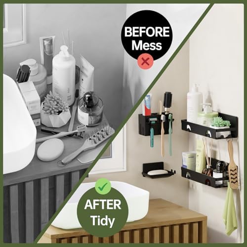 PAVSTINE 4-Pack Shower Caddy Set with Hooks and Organizer Black