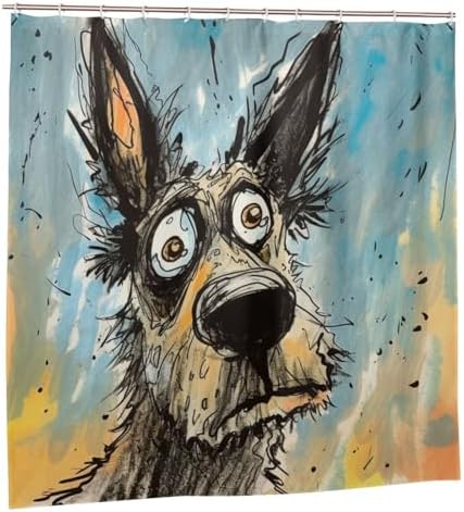 TIYAANDSY Cartoon Dirty Dog Shower Curtain Set 1