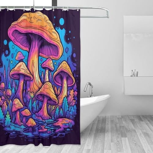 Trippy Mushroom Shower Curtain Set Red Blue Forest