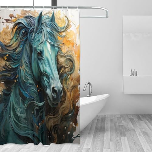 Green Horse Shower Curtain Set with 12 Hooks 72x72in