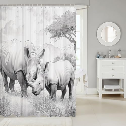 Erosebridal Rhino Kids Bathroom Shower Curtain Set