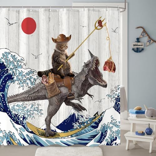 Fowocu Funny Cat Dinosaur Shower Curtain 78 Inch
