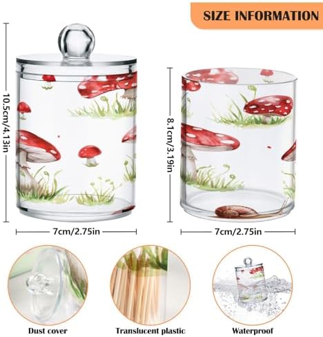 YETTASBIN Mushroom Clear Plastic Storage Jars 2 Pack