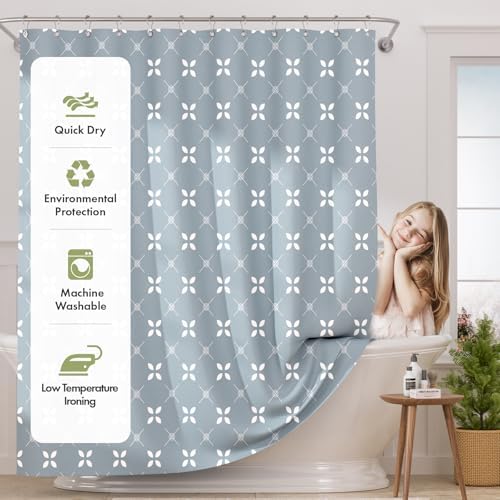 AmazerBath Blue Floral Shower Curtain Set