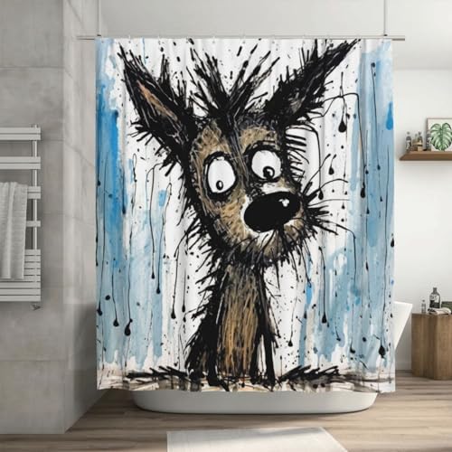 TIYAANDSY Cartoon Dirty Dog Waterproof Shower Curtain Set 72x72in