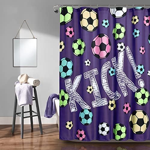 Lush Decor Girls Soccer Kick Shower Curtain 72x72 Purple 1