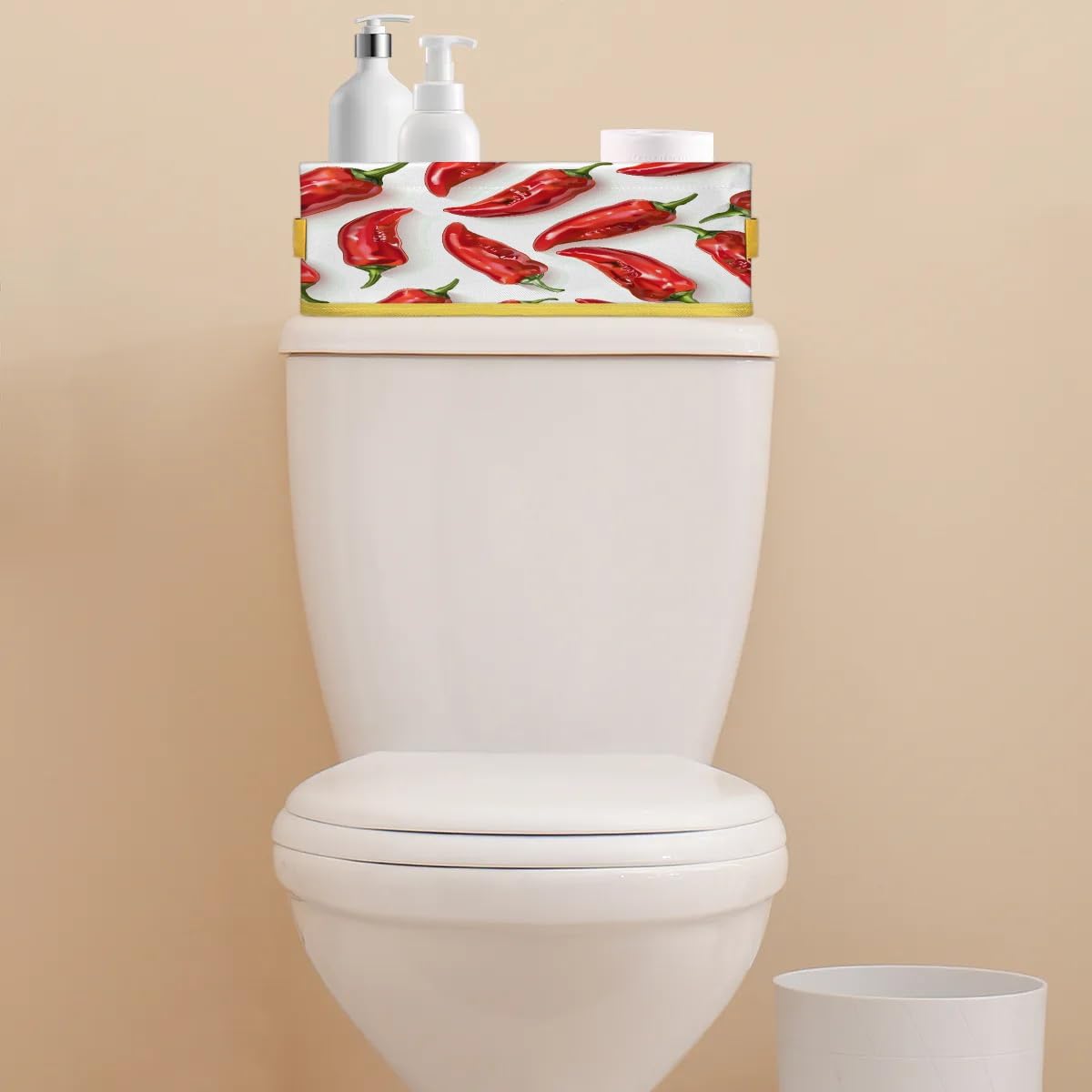 Tablerazzi Chilli Pepper Toilet Tank Topper Paper Basket with Handle