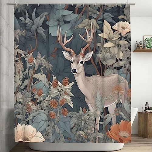 Forest Deer Shower Curtain Set with 12 Hooks 72x72in Waterproof