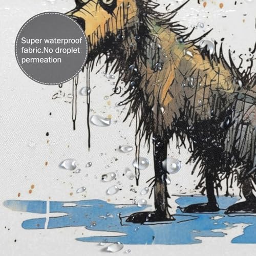 Cartoon Dirty Dog Waterproof Shower Curtain Set with 12 Hooks