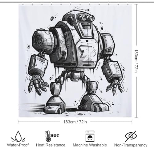 TIYAANDSY Cartoon Robot Shower Curtain Set