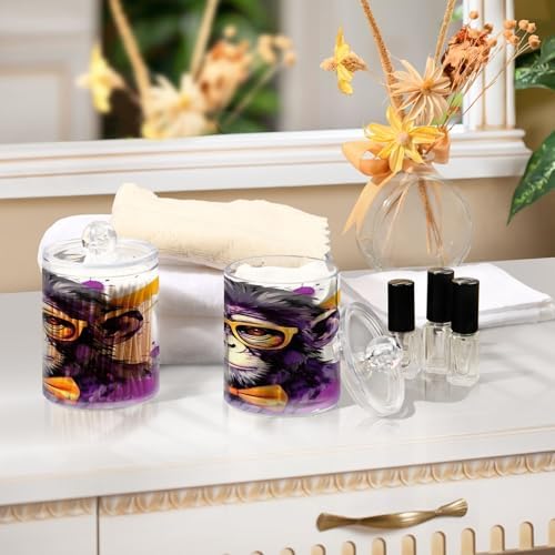 YetTasBin Monkey Clear Apothecary Jars 2 Pack 14 oz Cotton Swab Holder