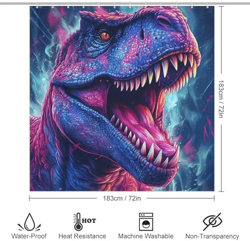 Roaring Dinosaur Waterproof Shower Curtain Set with 12 Hooks