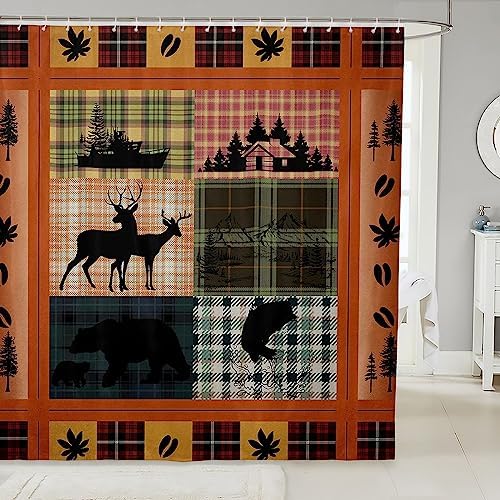 Erosebridal Buffalo Plaid Shower Curtain Set with 12 Hooks