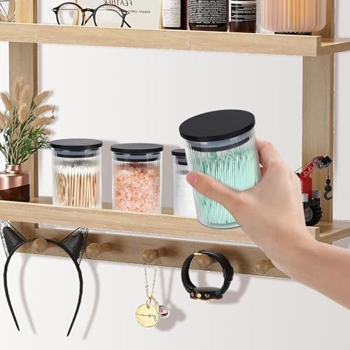 4 Pack Glass Qtip Holder Dispenser Set - Apothecary Style
