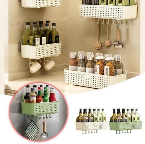 Bathroom Shelves with 6 Hooks No Drilling Organizer 1