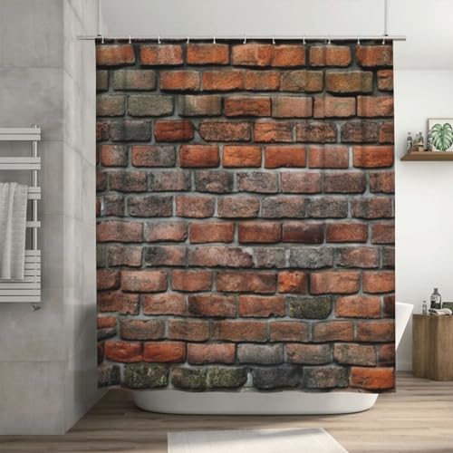 Red Brick Wall Shower Curtain Set with 12 Hooks 72x72in 1