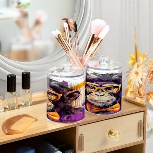 YetTasBin Monkey Clear Apothecary Jars 2 Pack 14 oz Cotton Swab Holder
