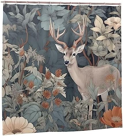 Forest Deer Shower Curtain Set with 12 Hooks 72x72in Waterproof