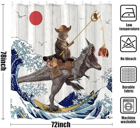 Fowocu Funny Cat Dinosaur Shower Curtain 78 Inch