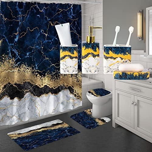 4 Piece Blue Marble Bathroom Accessories Set