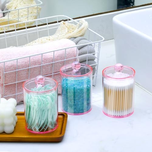 XIPENGKEJI Q-tip Holder Dispenser 2 Pack Pink Bath Organizer