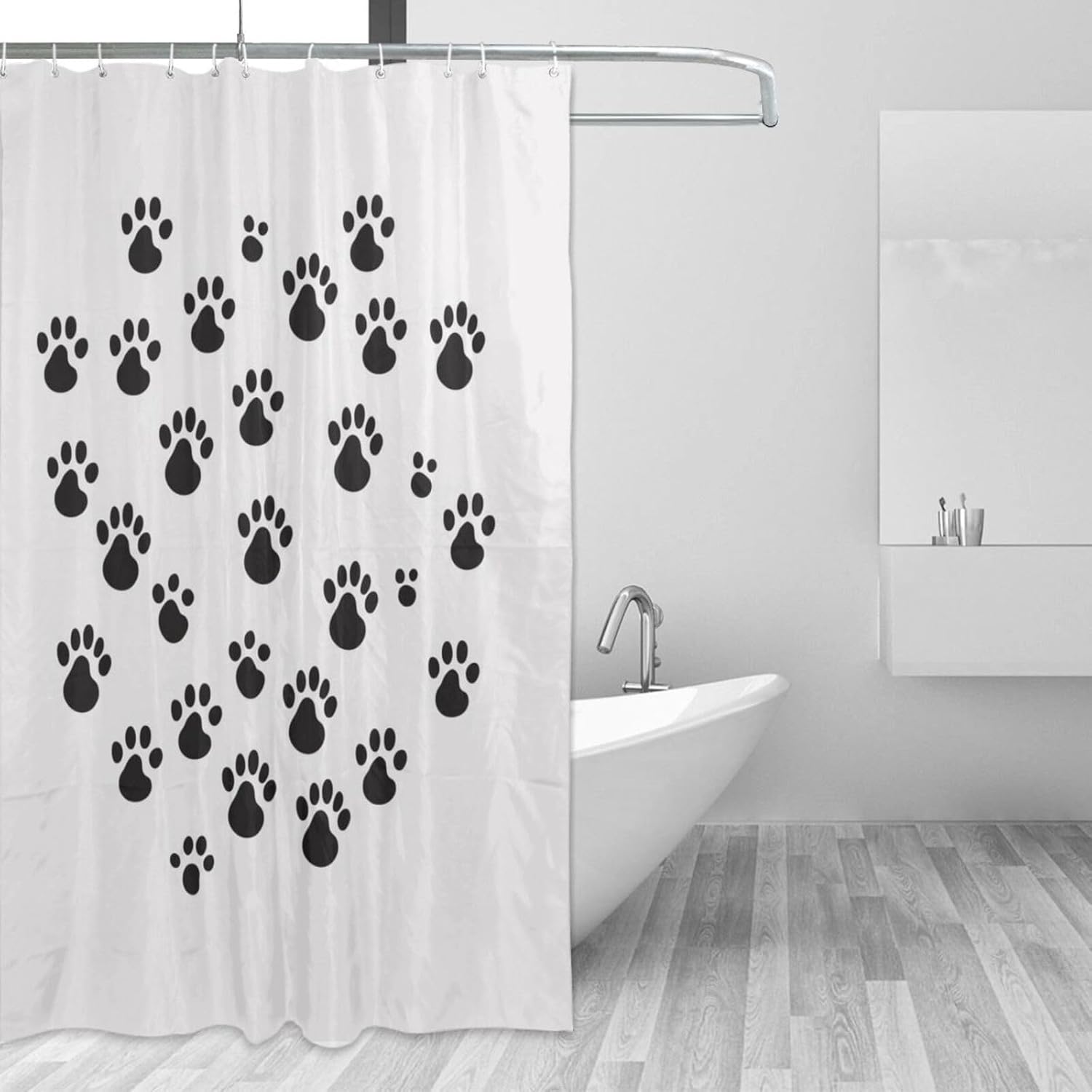 TIYAANDSY Black Paw Prints Waterproof Shower Curtain Set