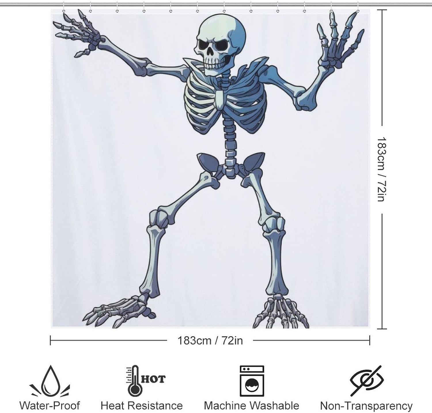 Battle Skeleton Waterproof Shower Curtain Set 72x72in