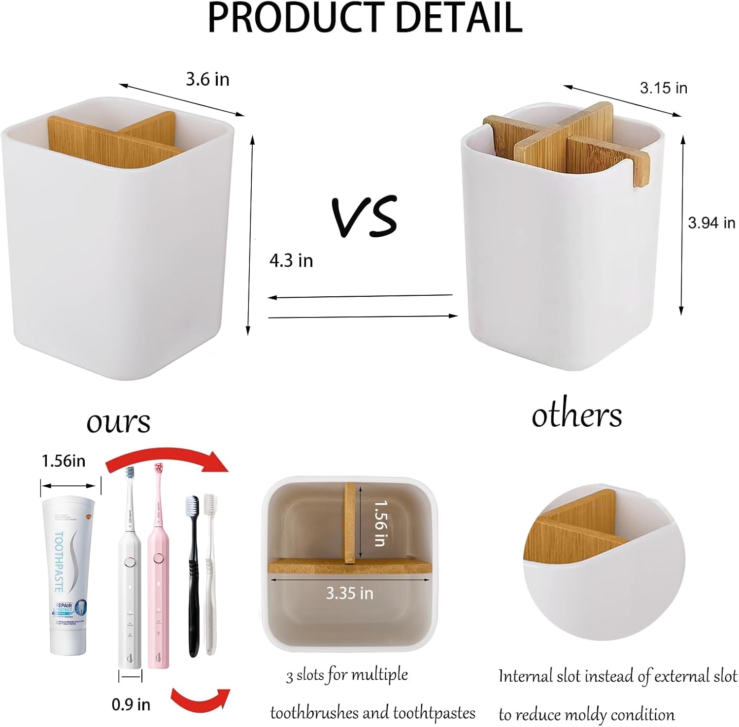 Heagoale 3 Slots Toothbrush and Toothpaste Holder