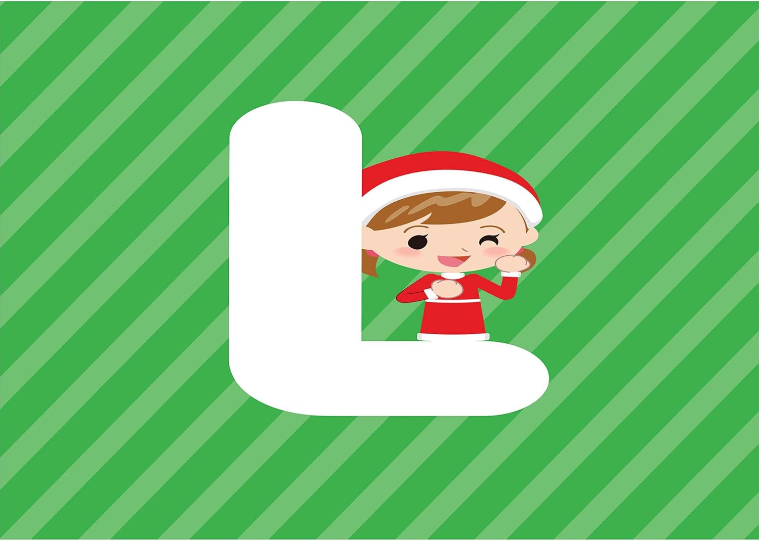 Ambesonne Christmas Alphabet Set - L and Santa Girl 2 Pcs Ceramic