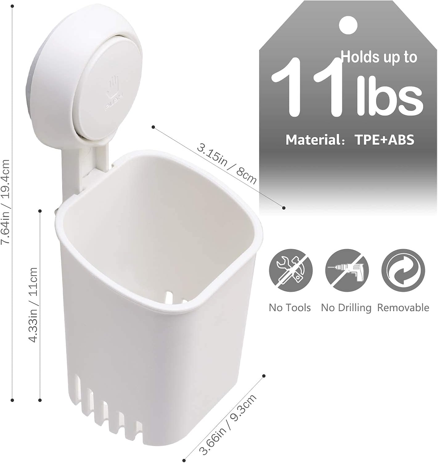 LEVERLOC Suction Cup Toothbrush Holder Wall Mount Drilling-Free White