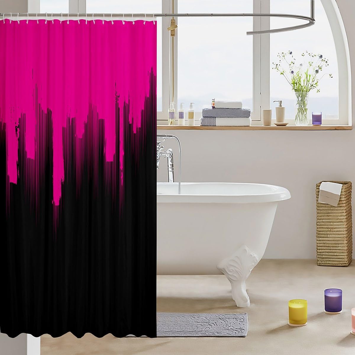 Feelyou Kids Hot Pink Black Ombre Stripe Shower Curtain Set