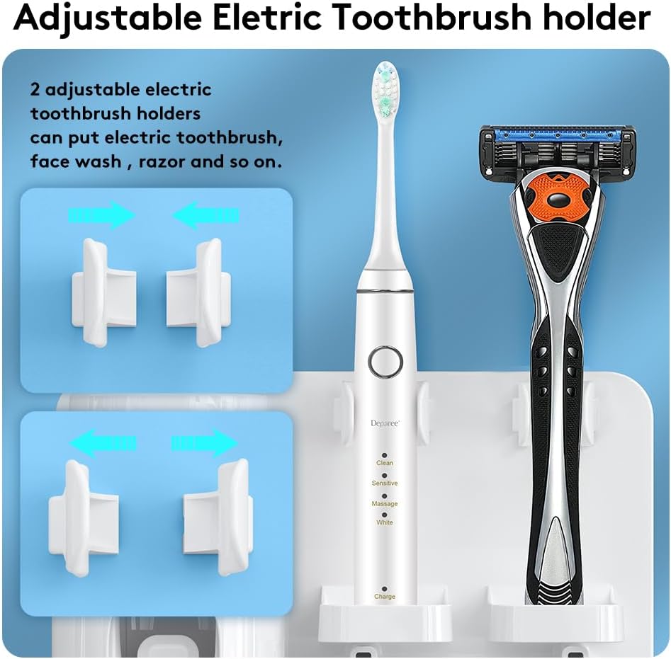 Space-Saving Wall Mounted Toothbrush Holder with Toothpaste Dispenser