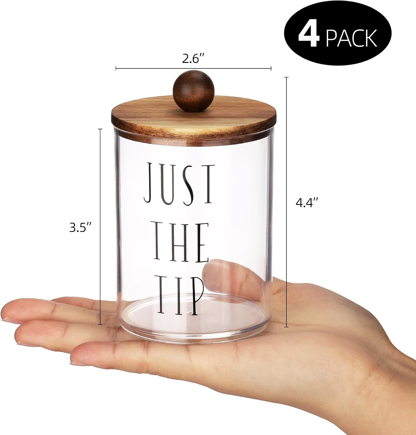 4 Pack Qtip Holder with Wood Lids - 10 oz Clear Storage Jars