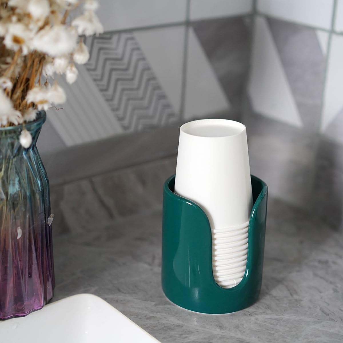 Ceramic Bathroom Cup Dispenser Green