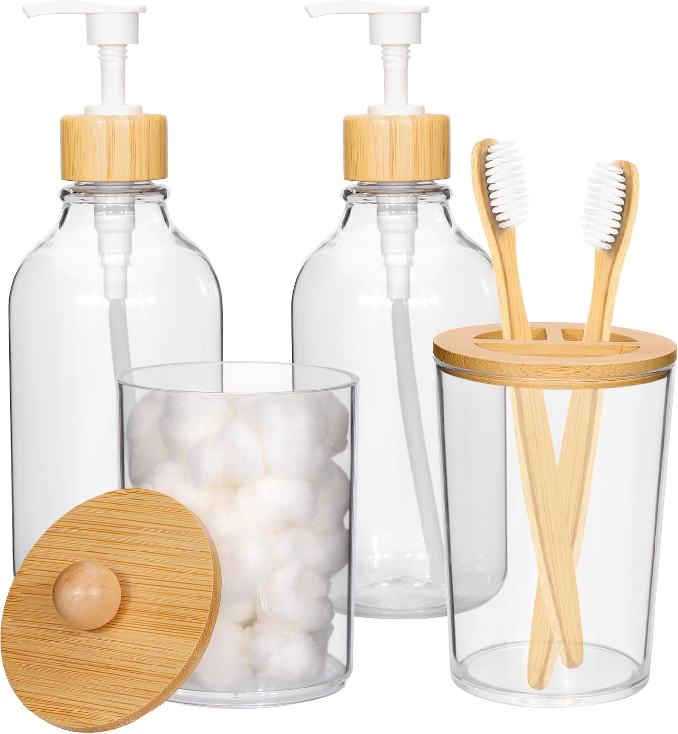 OTOSTAR Bamboo Bathroom Accessory Set 4 Pcs