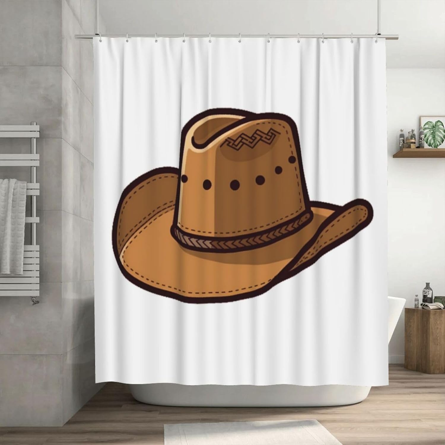 TIYAANDSY Cartoon Cowboy Hat Shower Curtain Set 1