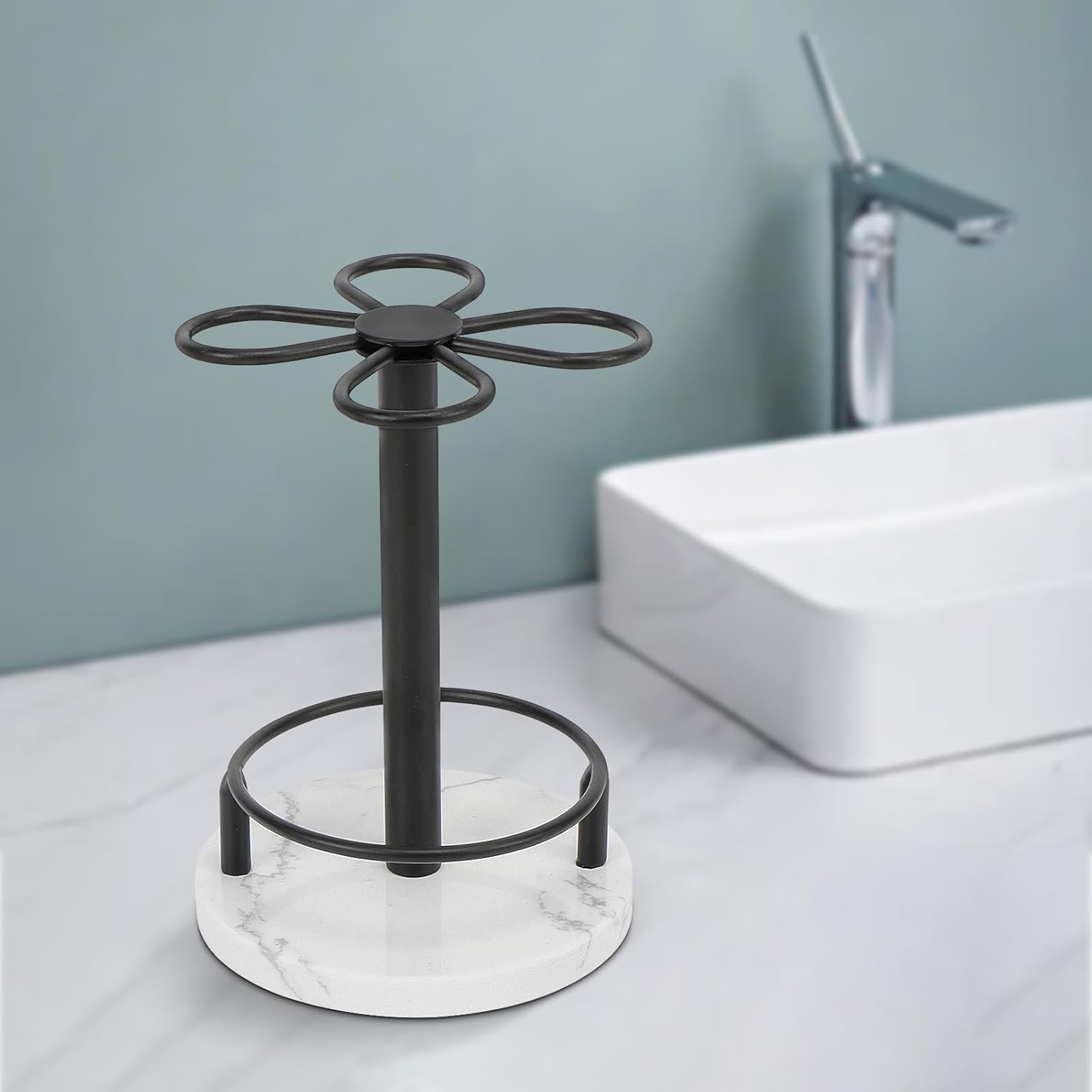 HarJue Matte Black Toothbrush Holder with Marble Base 1
