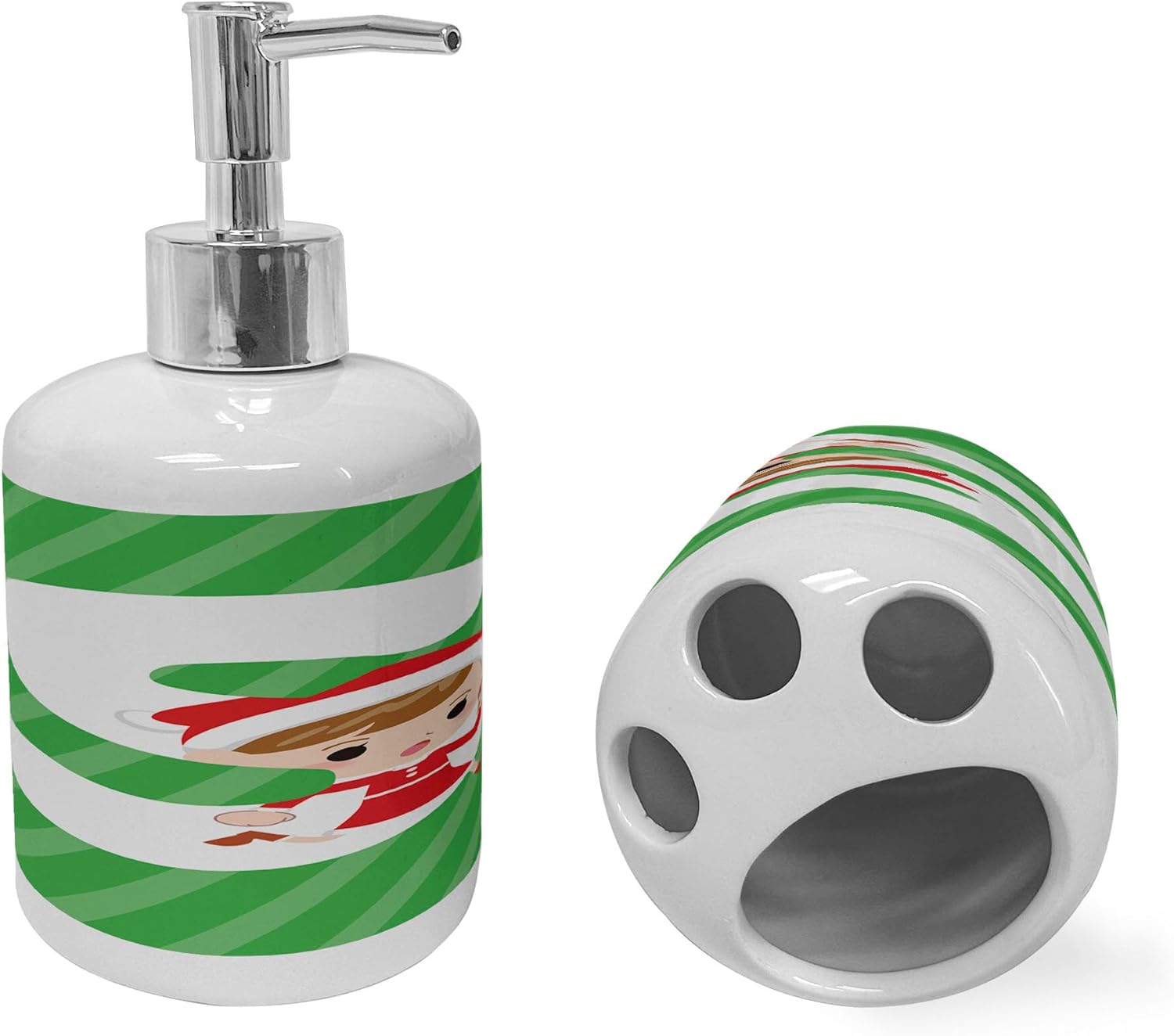Ambesonne Christmas Alphabet Soap Dispenser Toothbrush Holder Set 1