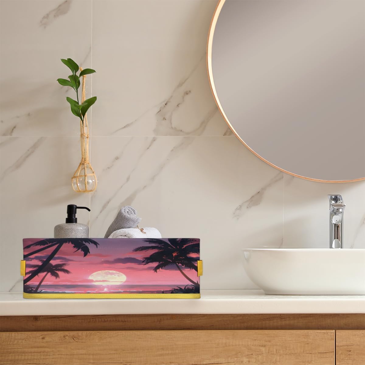Skonsati Pink Ocean Beach Toilet Paper Basket with Handles 1