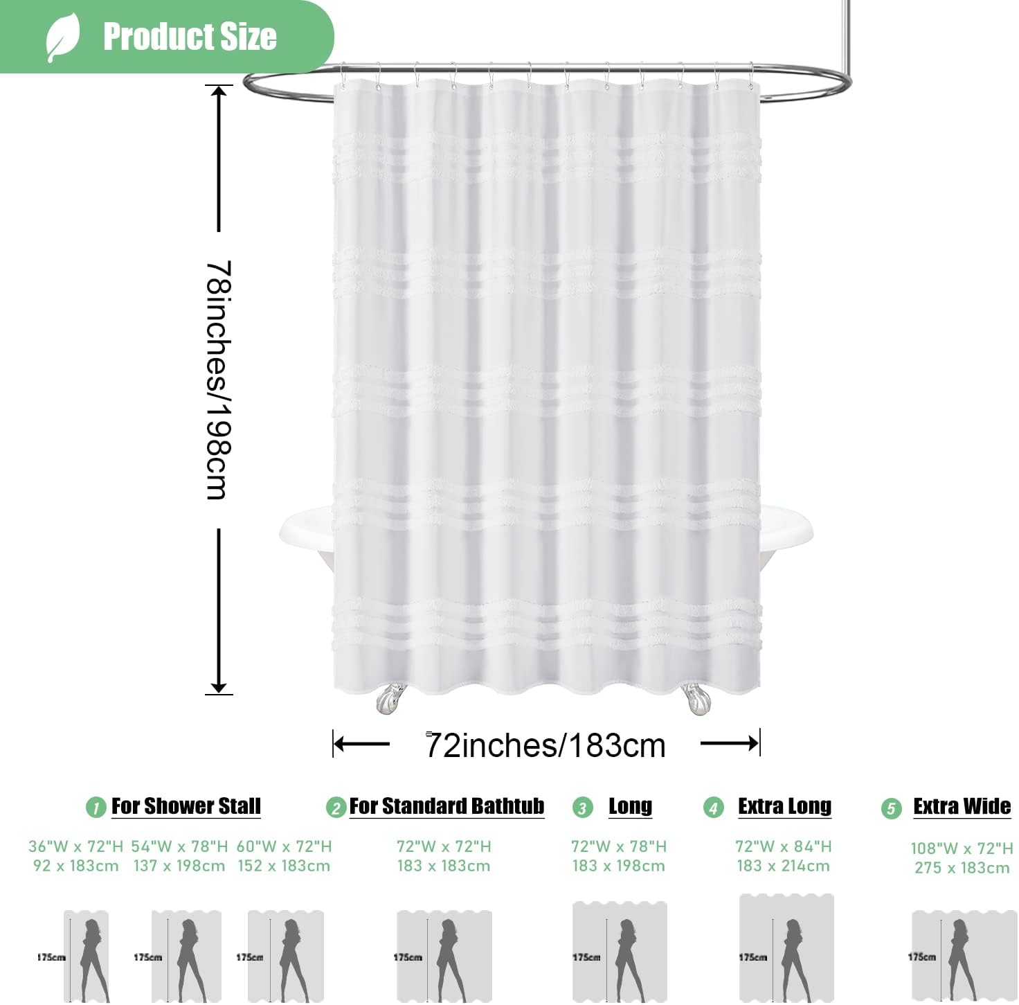 Dynamene White Tufted Chenille Striped Shower Curtain Set